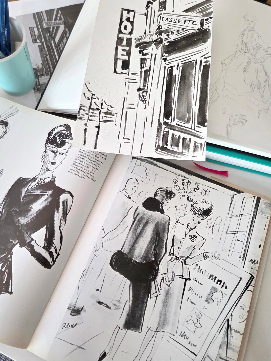 Ink and watercolor sketchbook pages