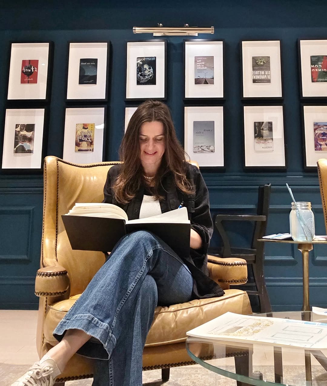 Berta reading in the studio