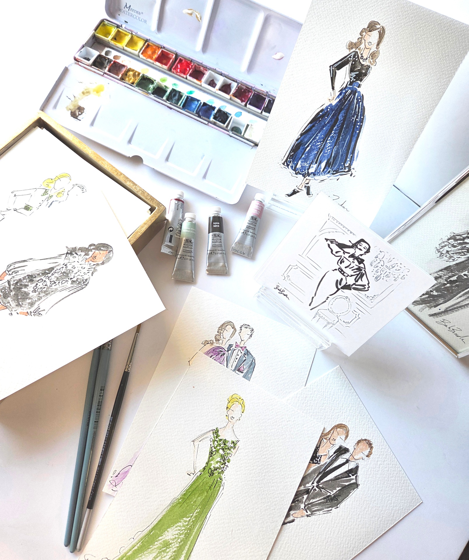Berta painting watercolor fashion sketches